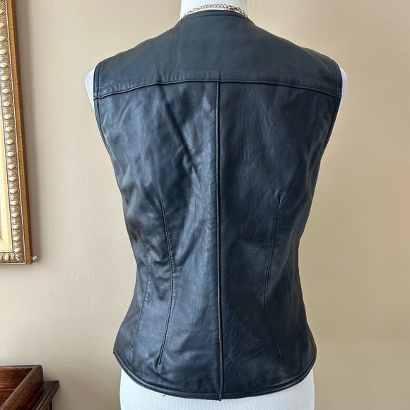 Vintage 90s Valerie Stevens New Zealand Lambskin Lamb Leather Black Moto Vest S - Picture 7 of 9
